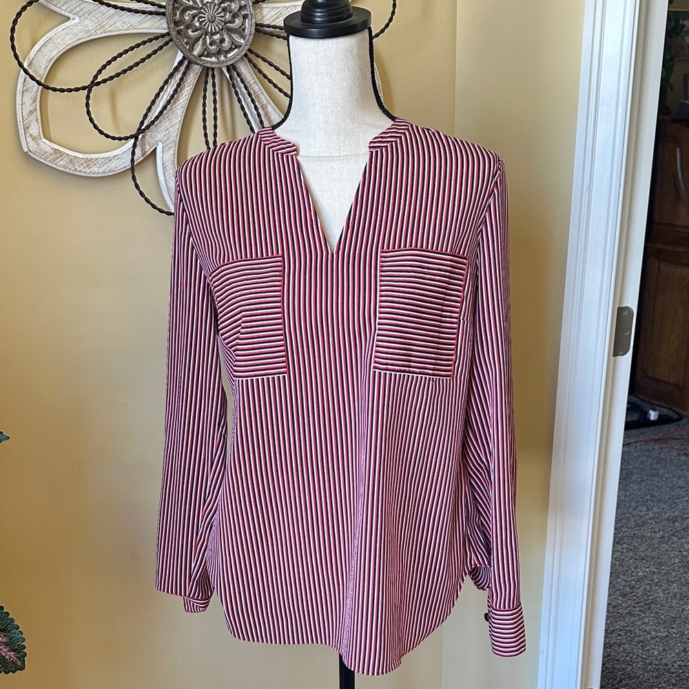 CAbi Red and White Striped Blouse